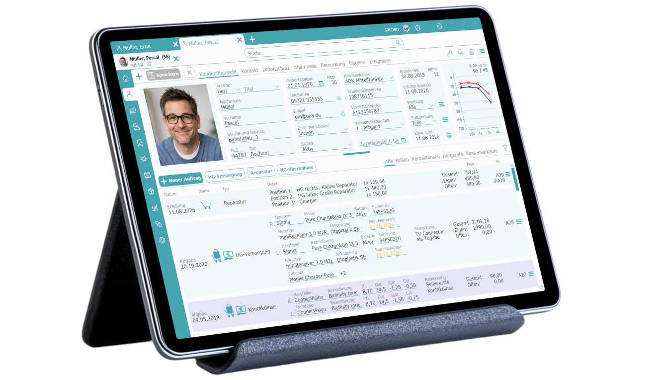 Software für Optiker - OPA3 Akustikübersicht auf Tablet